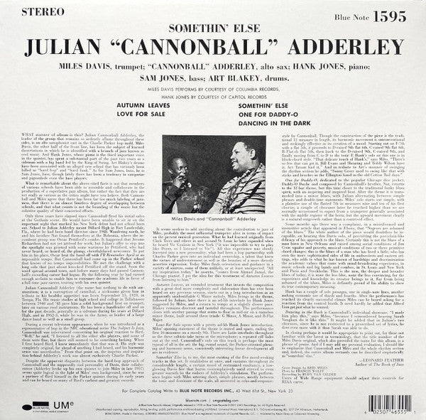 Cannonball Adderley : Somethin' Else (LP, Album, RE, 180)