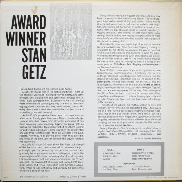 Stan Getz : Award Winner (LP, Album, Mono, RE)