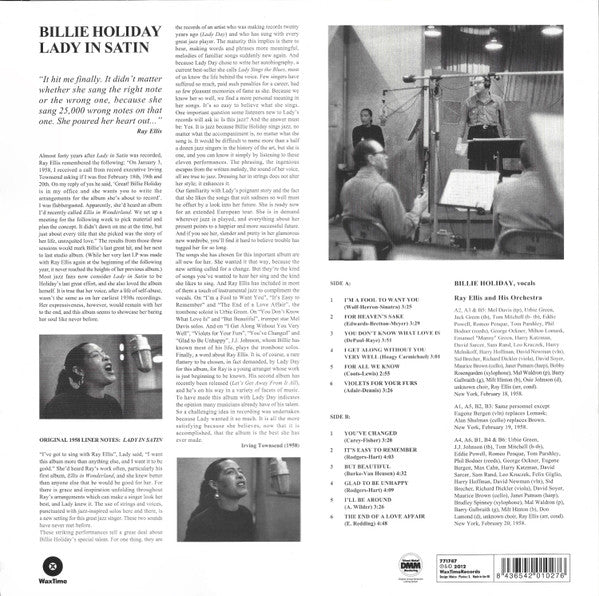 Billie Holiday With Ray Ellis And His Orchestra : Lady In Satin (LP, Album, Ltd, RE, RM, 180)