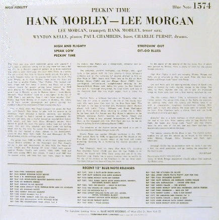 Hank Mobley - Lee Morgan : Peckin' Time (LP, Album, Mono, RE)